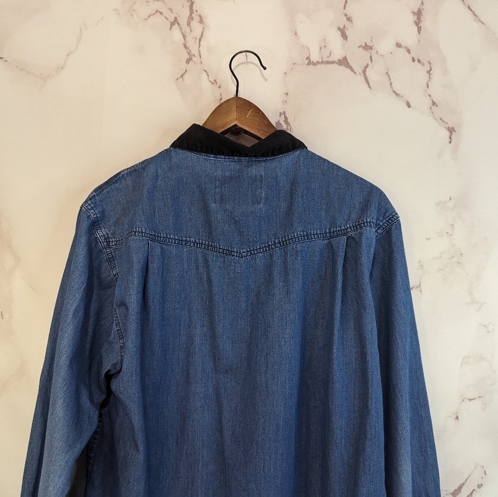 Vintage Wrangler Shirt Women XL 90s Button Embroidered Black Chambray Southwest - Picture 7 of 14